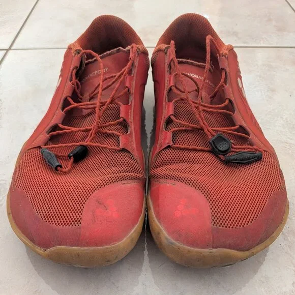 USED Vivobarefoot Mens Primus Trail II FG Textile Synthetic Fiery Coral Trainers